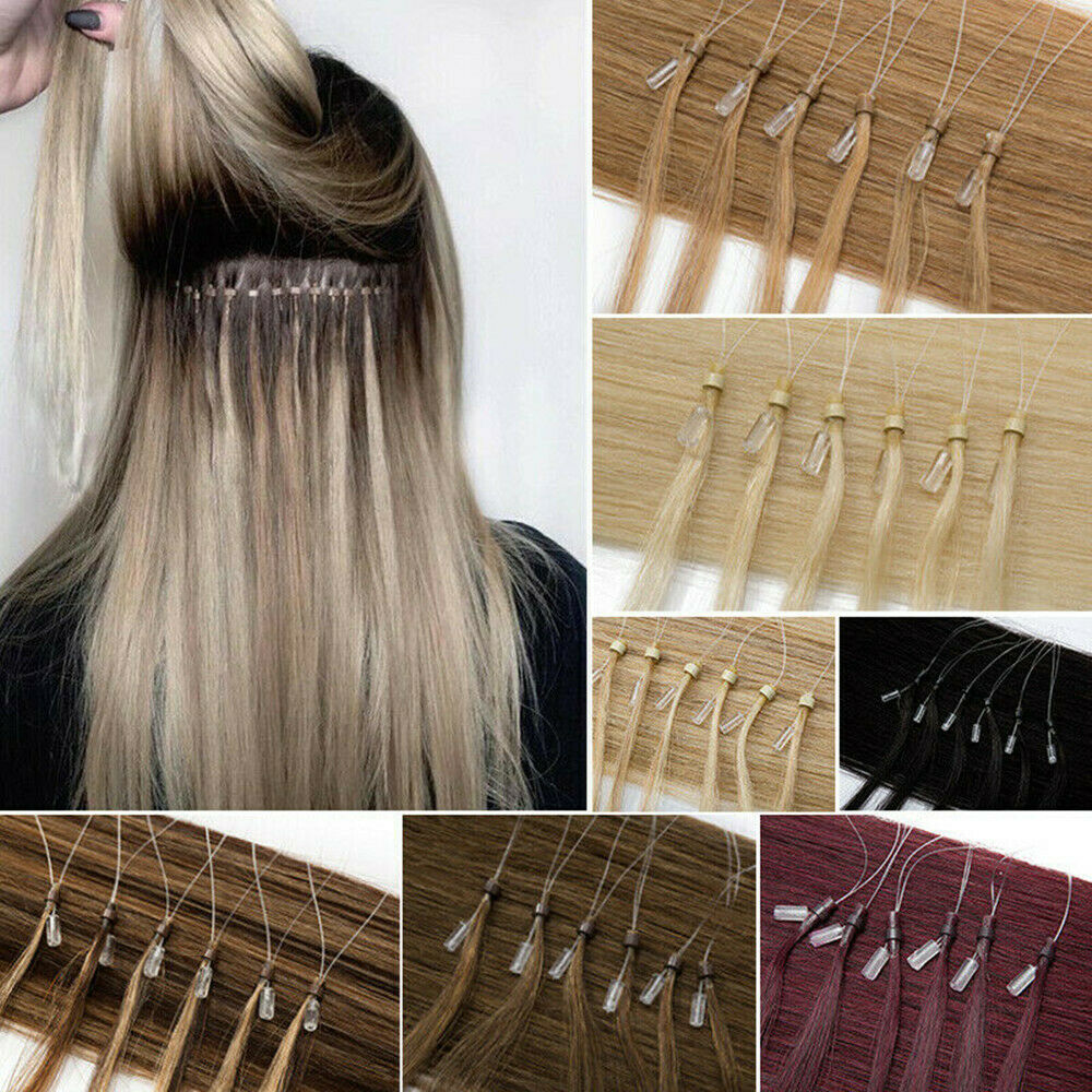 Micro Ring Loop Hair Extensions Real Human Hair Silicone Micro Beads Links Hair