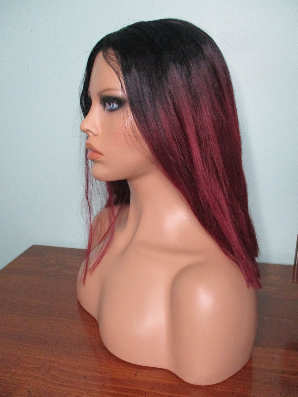 14″ burgundy red and black ombre LACE FRONT blunt cut lob WIG by RILAH – Futura