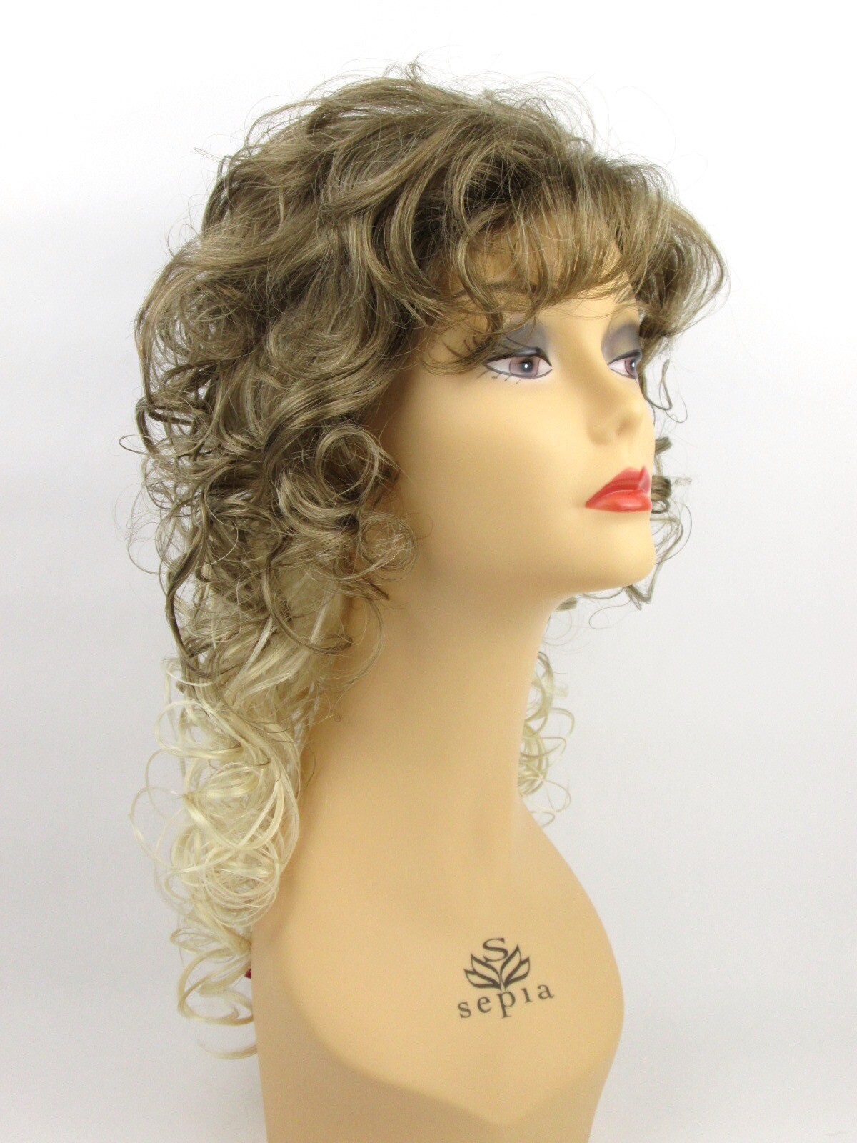 80S WOMENS SHOULDER-LENGTH LAYERED LOOSE CURLS CURLY HAIR WIG W/ BANGS VICTORIAN