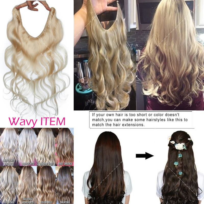 One pieces No Clips Fish Line Hair Wire /on In Remy Human Hair Extensions W56