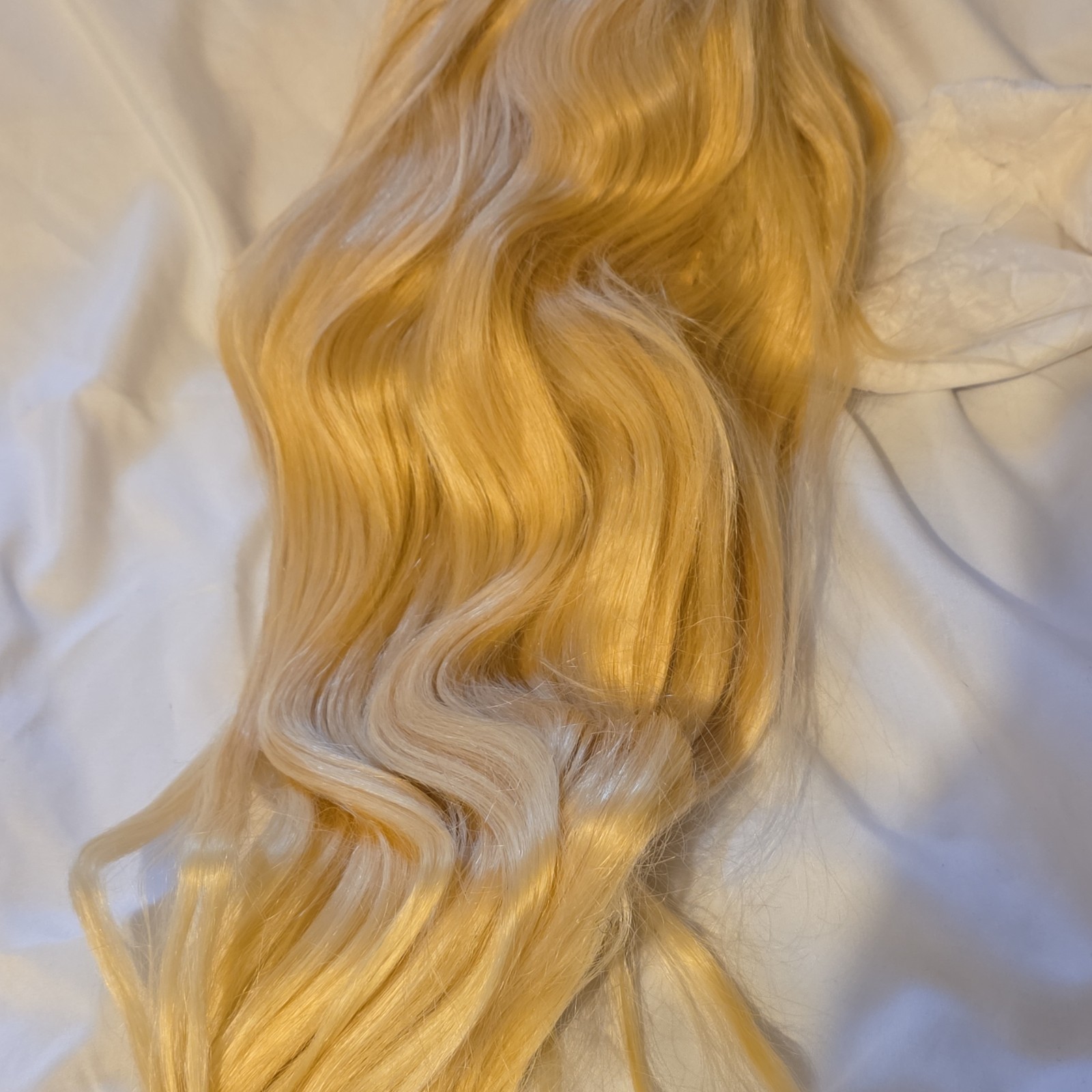 Long Wavy Blonde Human Hair Wig Clip-In Classic Cap Adjustable Straps 2 Clips