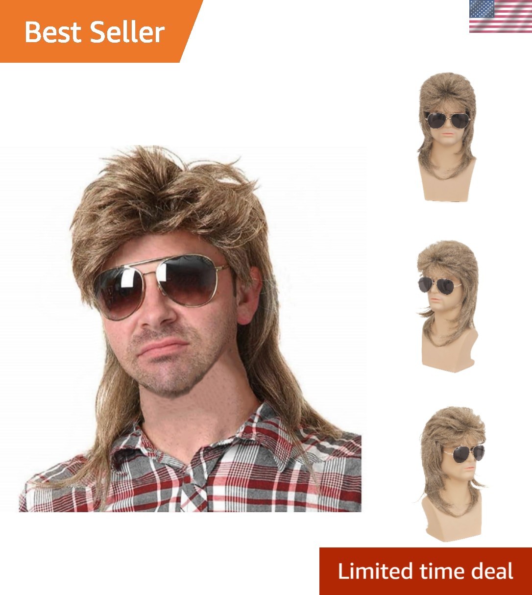 Stylish Light Brown Mullet Wig for Men – Ideal for 70s 80s Fancy Dress Parties