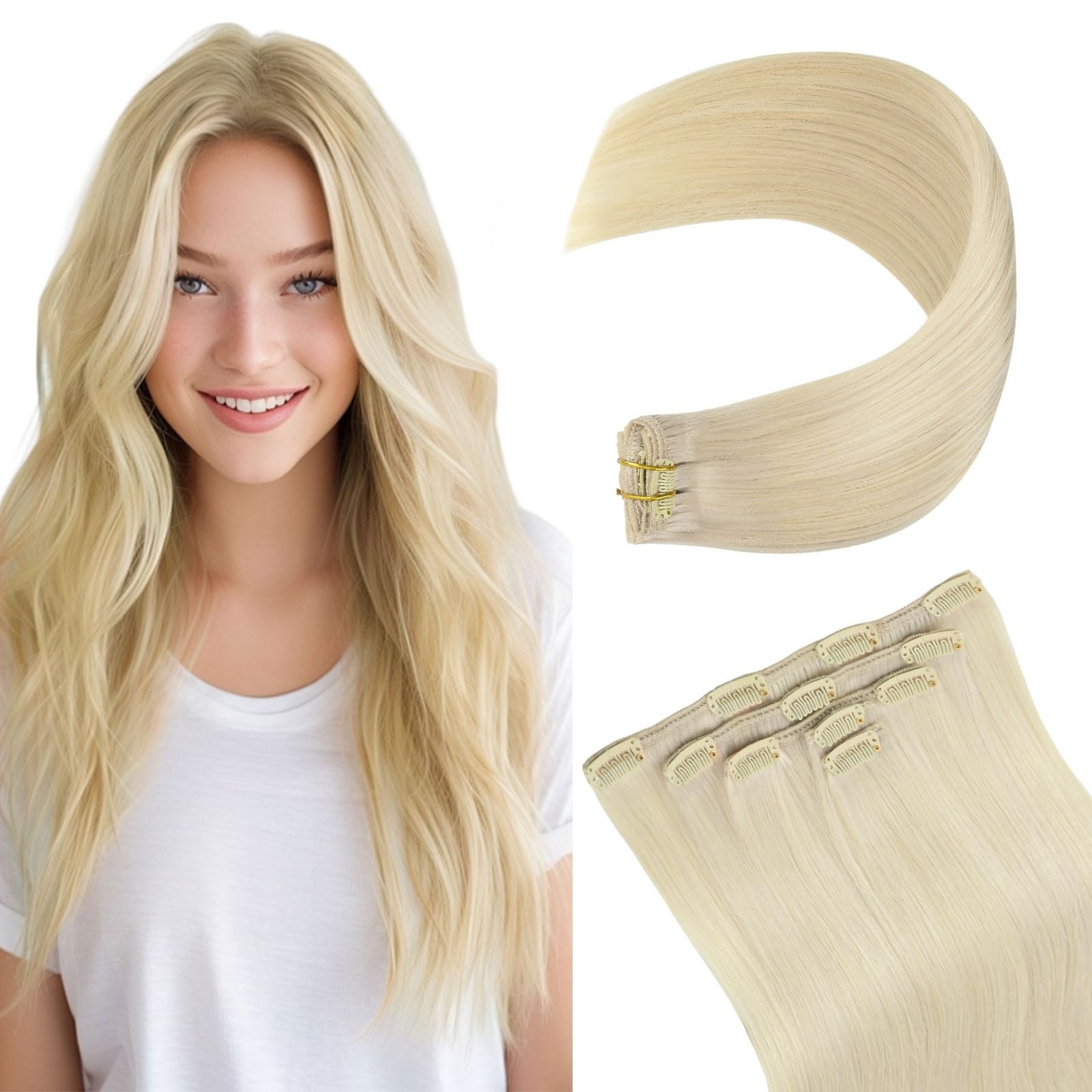 Mei Yuan Lin Clip In Real Human Hair Extensions 12 Inch 80G 5Pcs Platinum