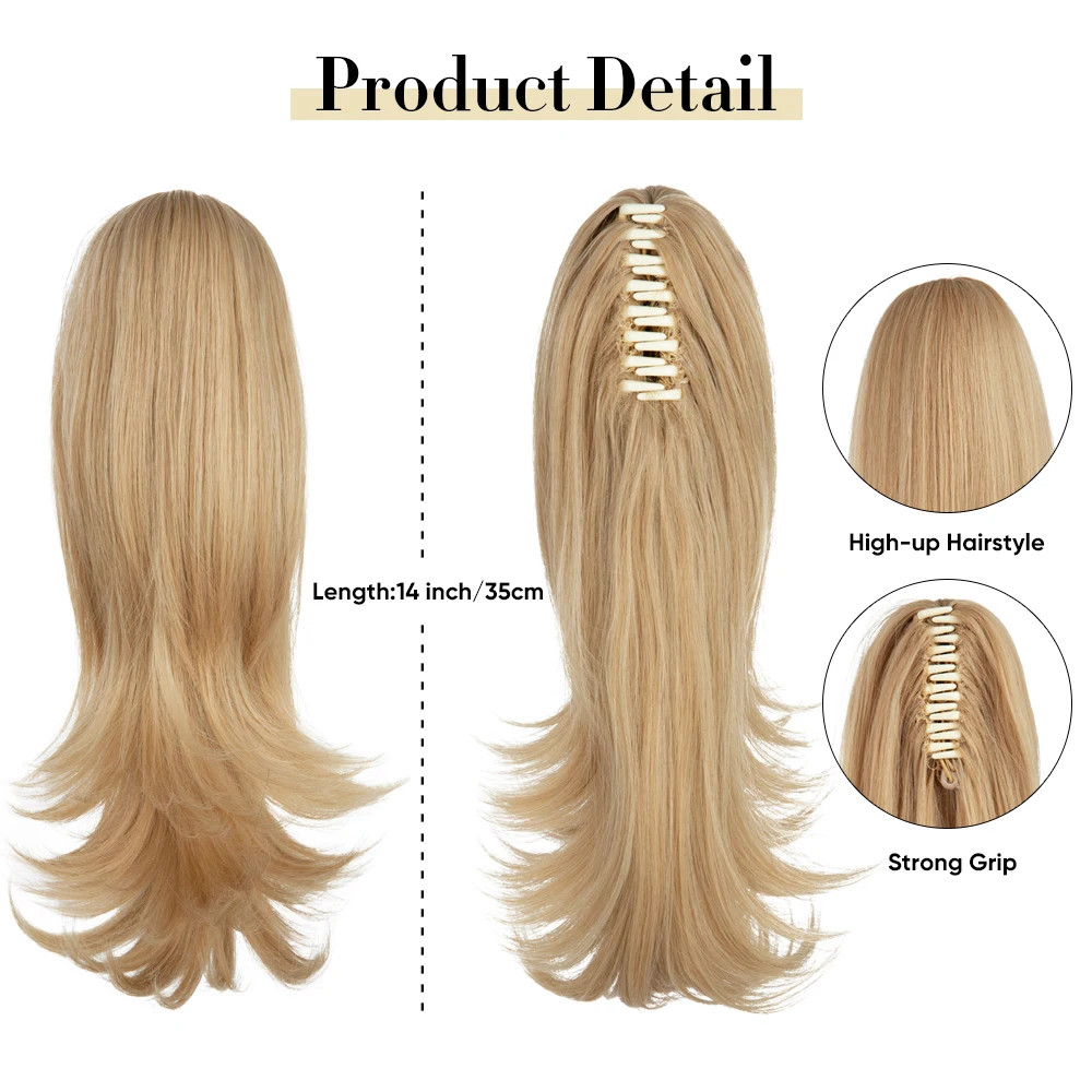 14 Inch Synthetic Claw Clip Ponytail Extensions Wavy Blonde Black Hair