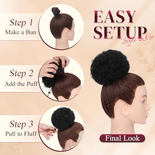 100% Human Hair Afro Puff Drawstring Ponytail for African S-1PCS Natural Black