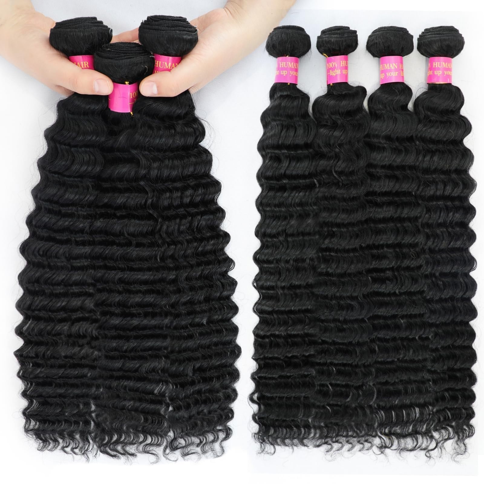 12A Deep Wave Human Hair Extensions 22-28 Inch Curly Bundles 100% Unprocessed Vi