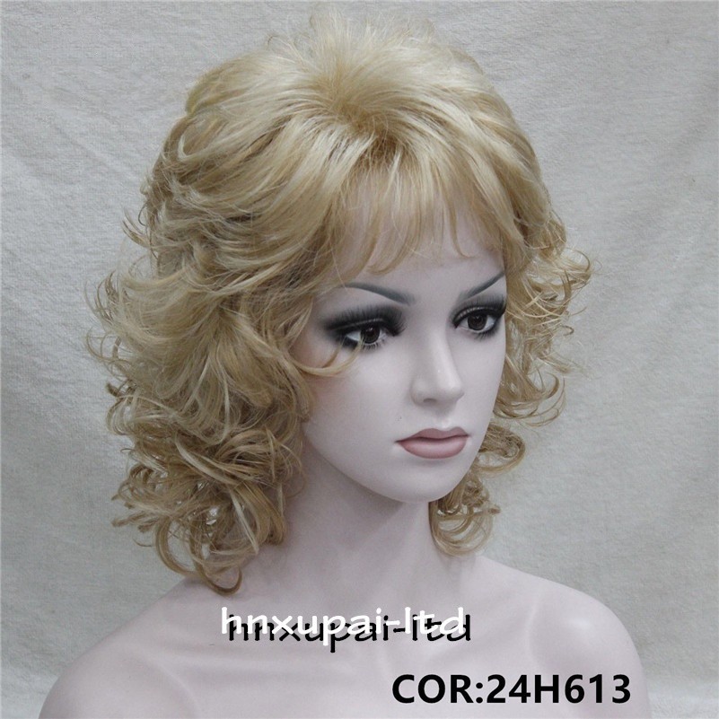 Women’s With Bangs Golden Blonde Layered Cut Wavy Brown Black Wigs 12 In