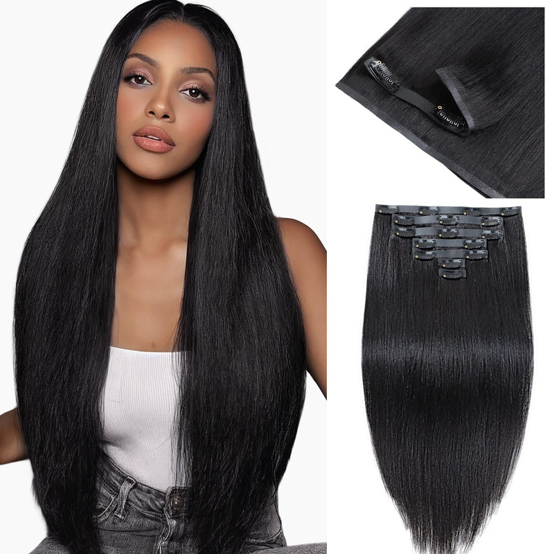 Idn Beauty Seamless Clip In Hair Extensions Human Hair Yaki Straight 20 Inch