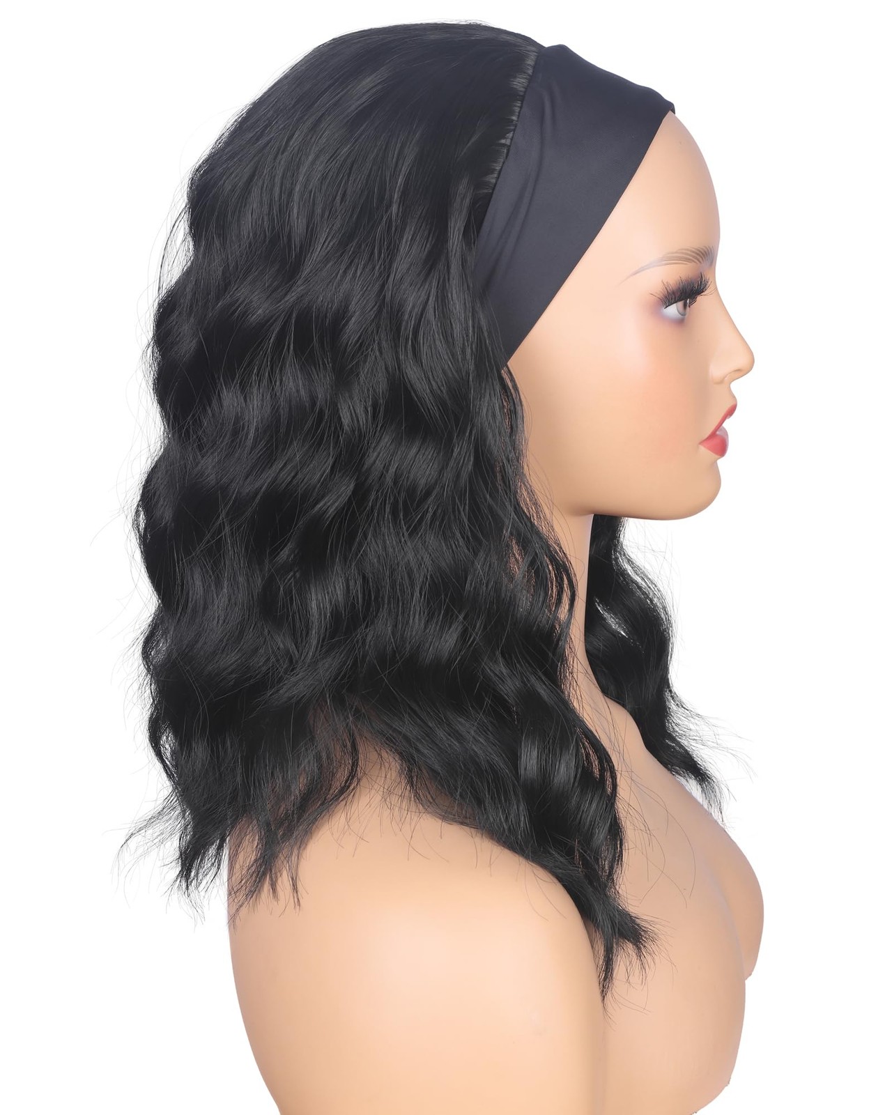 Black Wavy Headband Wig For Black Women Curly Half Wigs With Headband Attache…
