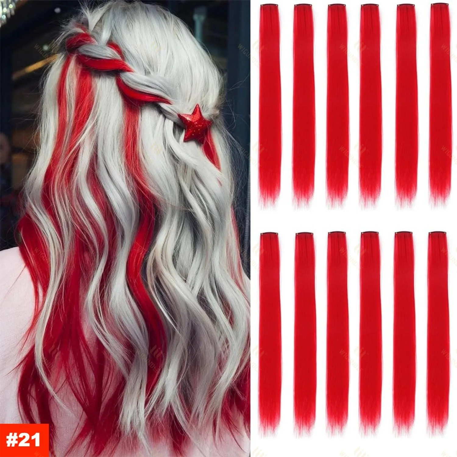 22Inch Synthetic Clip In Hair Extensions Straight Rainbow Colors High Temp