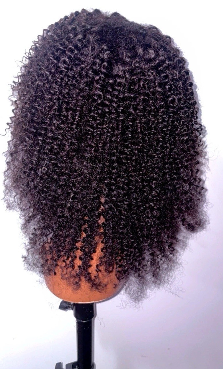 Brazilian Human Hair Afro Kinky Curly Short Bang Wig 18inches