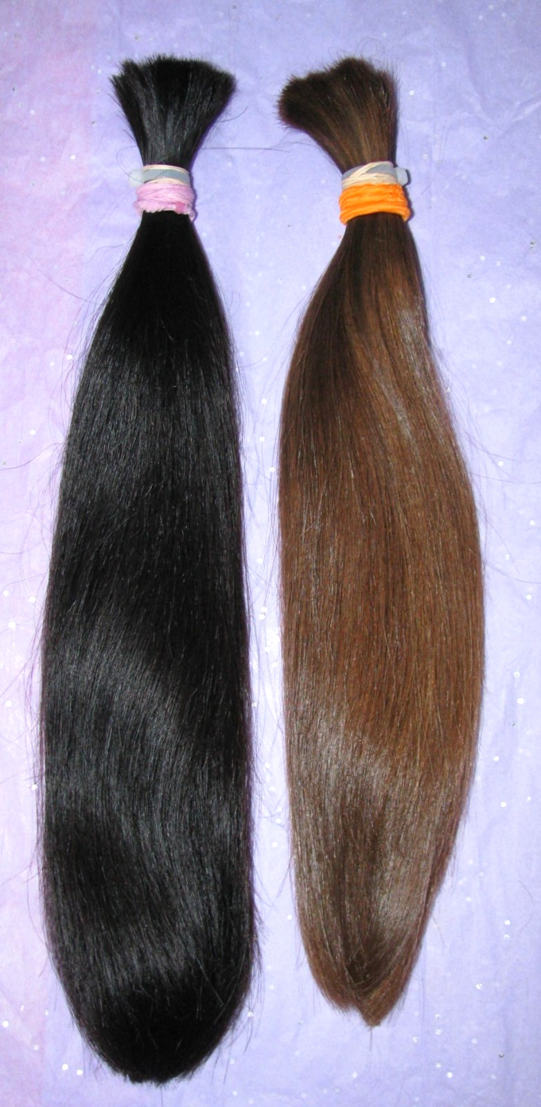 HUMAN HAIR ONE BLACK ONE BROWN PONYTAIL / TWO FEMALE HAIRCUTS REBORN DOLL T42