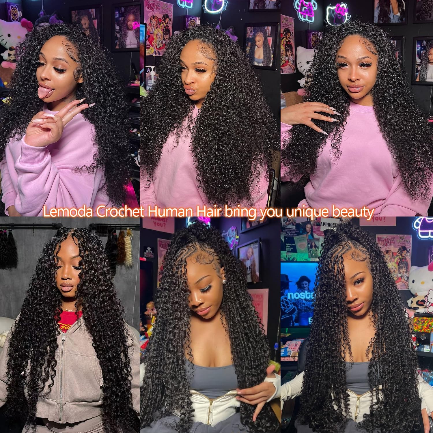 Lemoda Burmese Curly Feather Human Crochet Hair Extensions 14 Inch 120G Human
