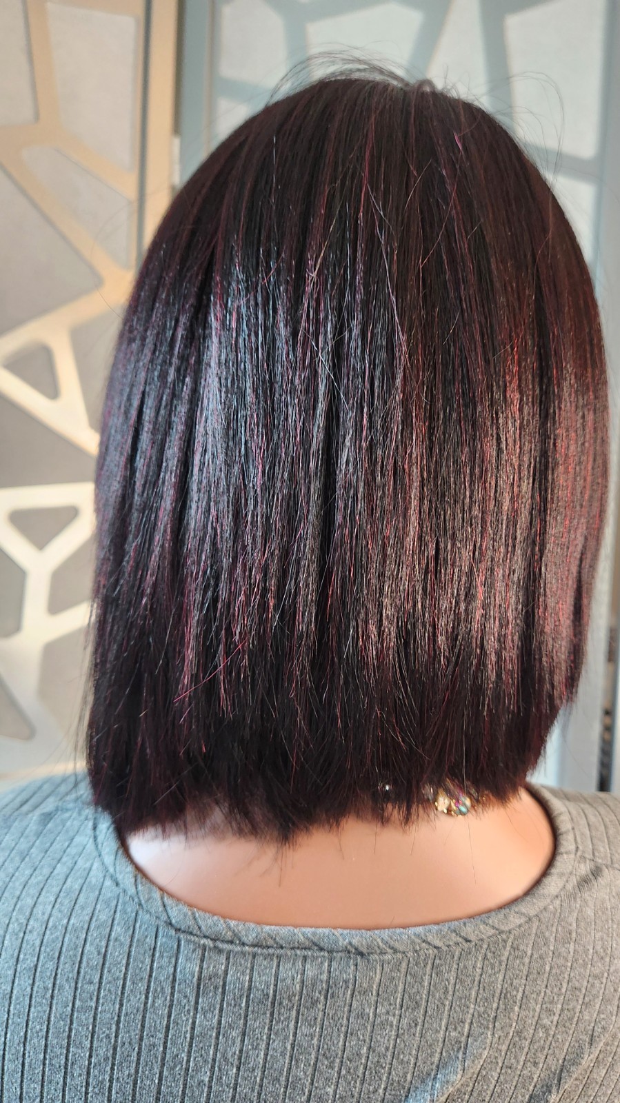 Burgundy Straight Wig Lace Front Human Hair Blend Short Brown Wig Glueless 99J