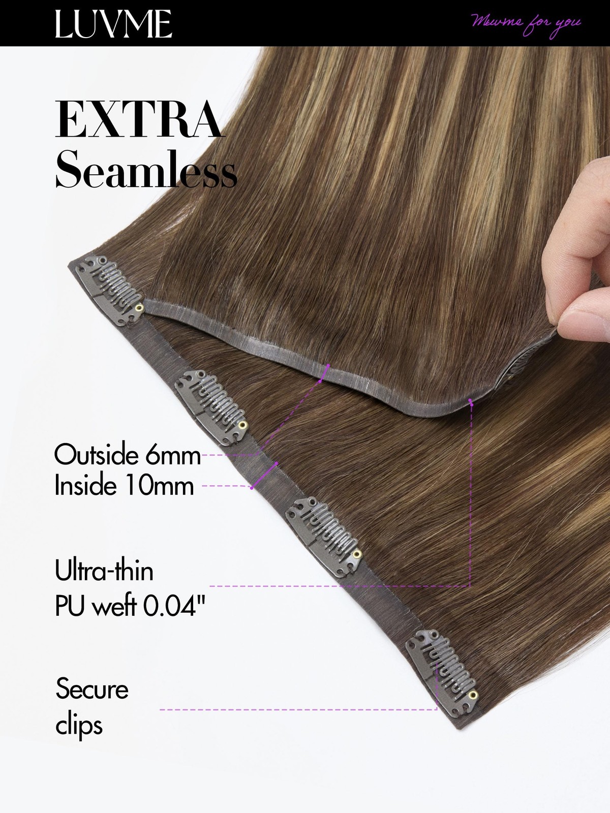 LUVME Straight Seamless 110g 7Pcs Clip in Hair Extensions Full Max … Fast Ship