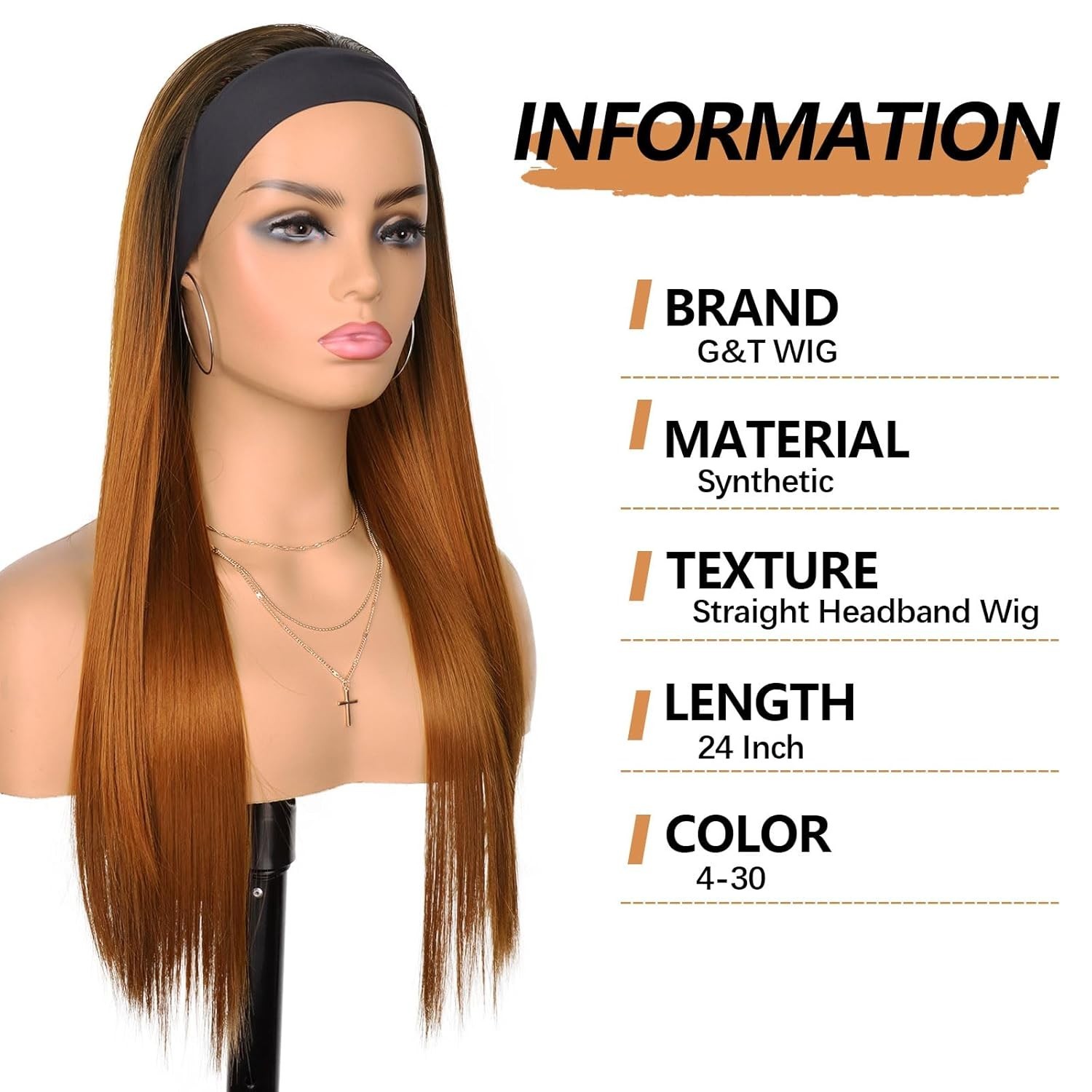 Headband Wig Synthetic Straight Brown 4/30 Long Natural Look Daily Wear