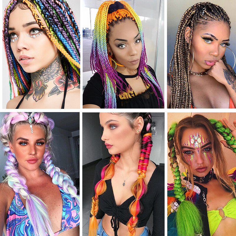 High Quality Jumbo Braiding Hair Extensions Afro Box Ombre Rainbow 24″ Festival