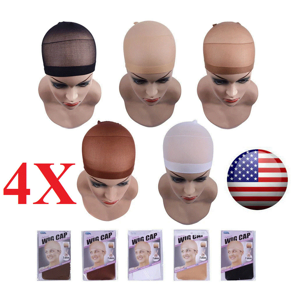 4 PCS Wig Cap Liner Stocking Cap Nylon Stretch Black brown Beige