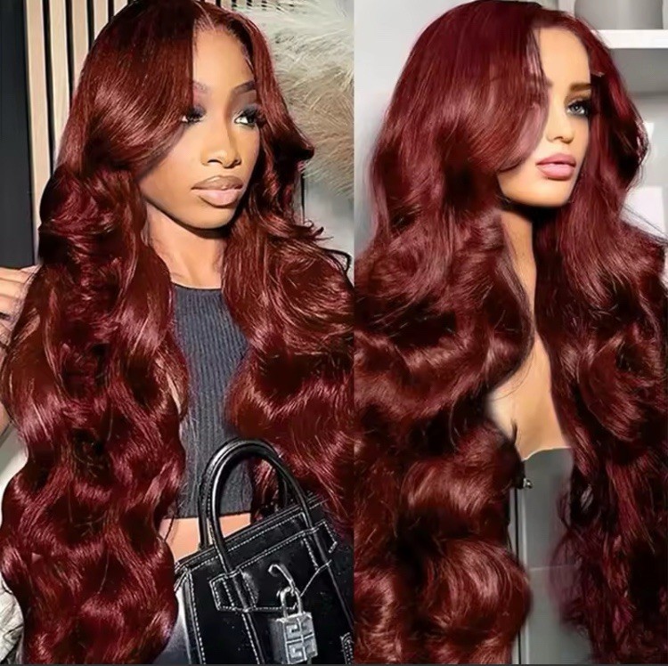 26” Reddish Brown Body Wave Human Hair Wig 13×6 HD Lace 200% Pre Plucked