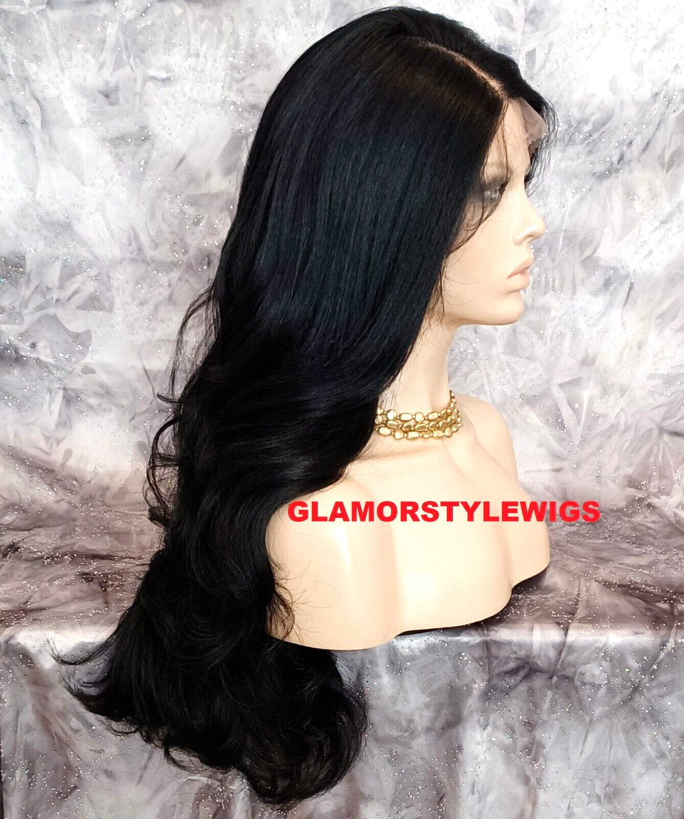 LACE FRONT FULL WIG LONG WAVY LAYERED SIDE PART OFF BLACK #1B HEAT OK NWT