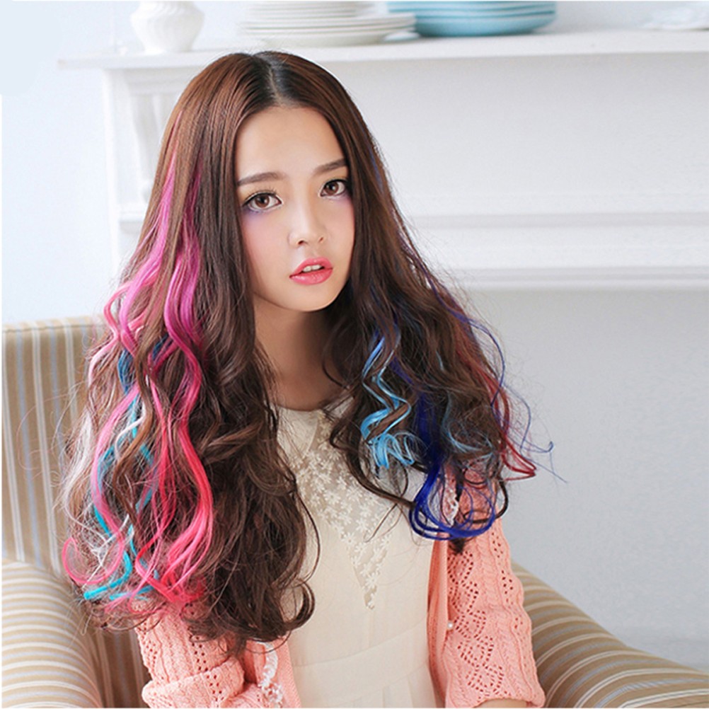 Coloured Hair Extensions Clip Curly Children Restylable 22Pcs 50x2x1cm