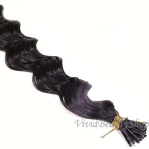 200 Deep Wave Curly I Stick Tip Micro Beads Remy Human Hair Extension Dark Brown