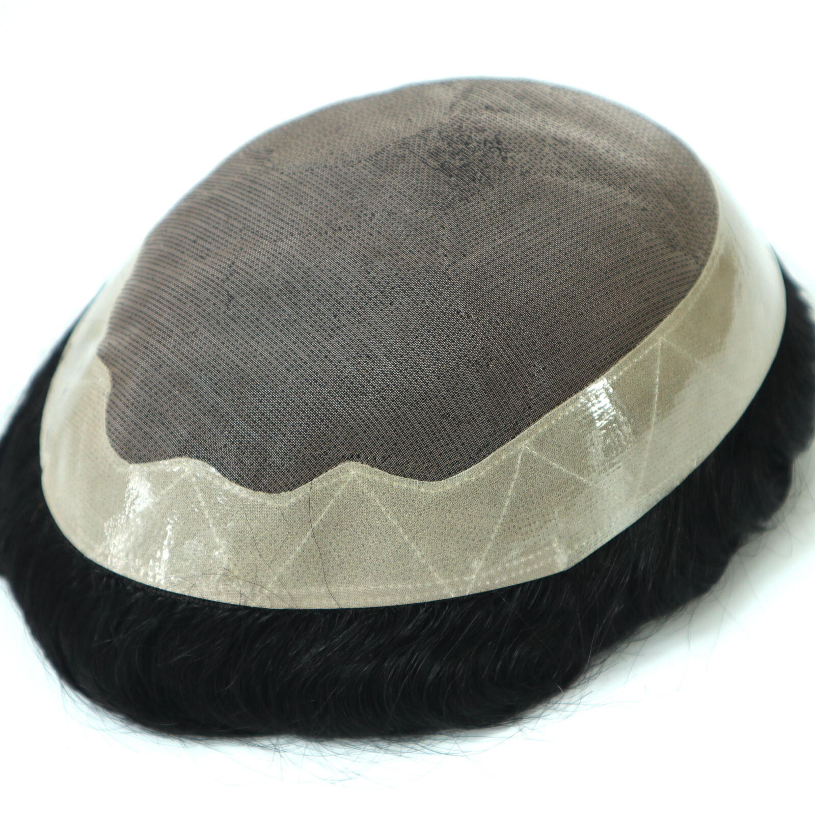 Mens Toupee Human Hair Replacement Fine Mono Poly Skin System Black Hair Pieces