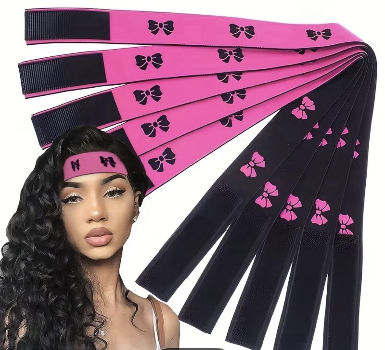 3 – Adjustable Wig Lace Melt Bands Stretchy Reusable Pink/Black One Size Women