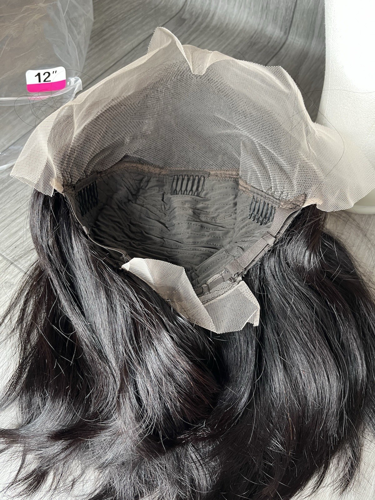 Luxurious Straight Human Hair wig 12 inches Black 1B With Lace & Baby Hairs A9
