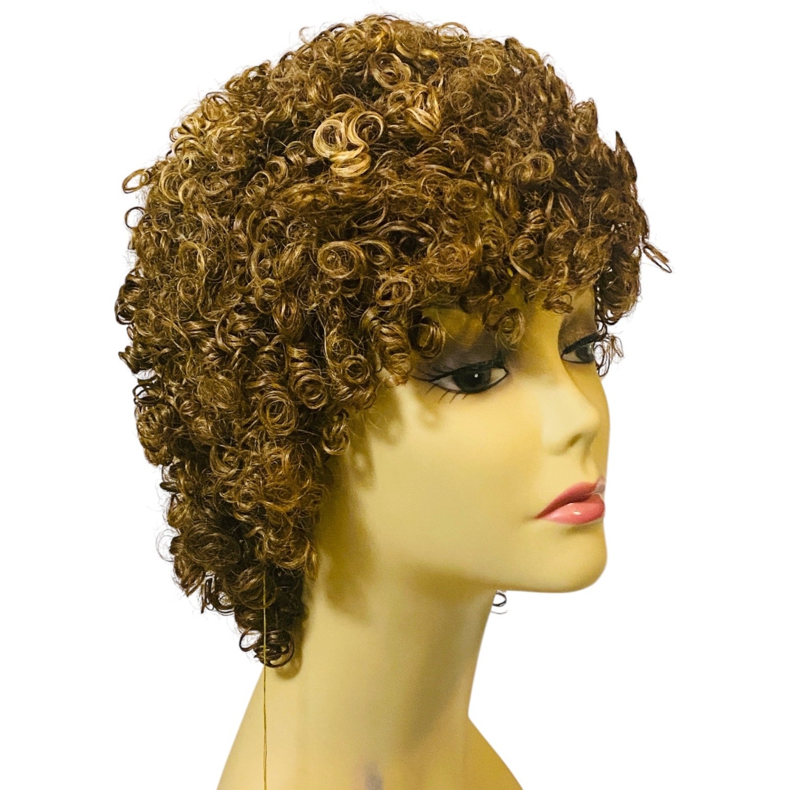 Ashro 100% Human Hair Spiral Curl Wig Brown Frost Ombre Women Size Large NWT