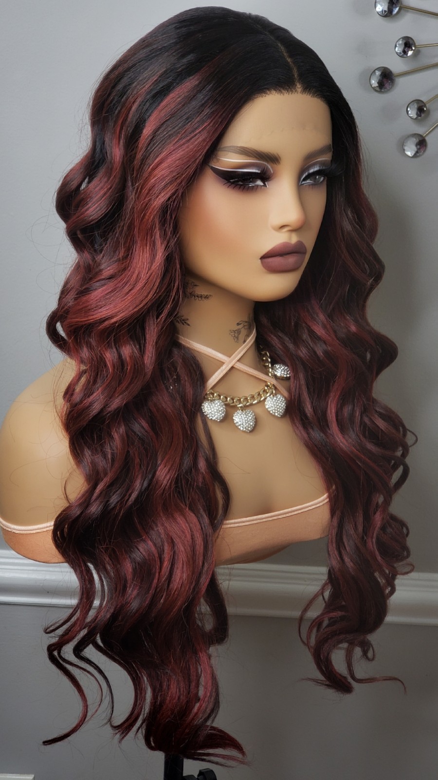 New Long Wavy Red Burgundy Wine Lace Front Wig Curly Style Womens Fashion Hair