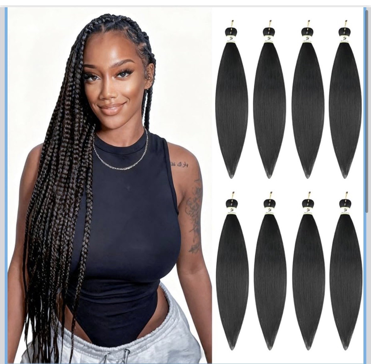 Braiding Hair Pre Stretched, 24inch 8 Pack ( Black )