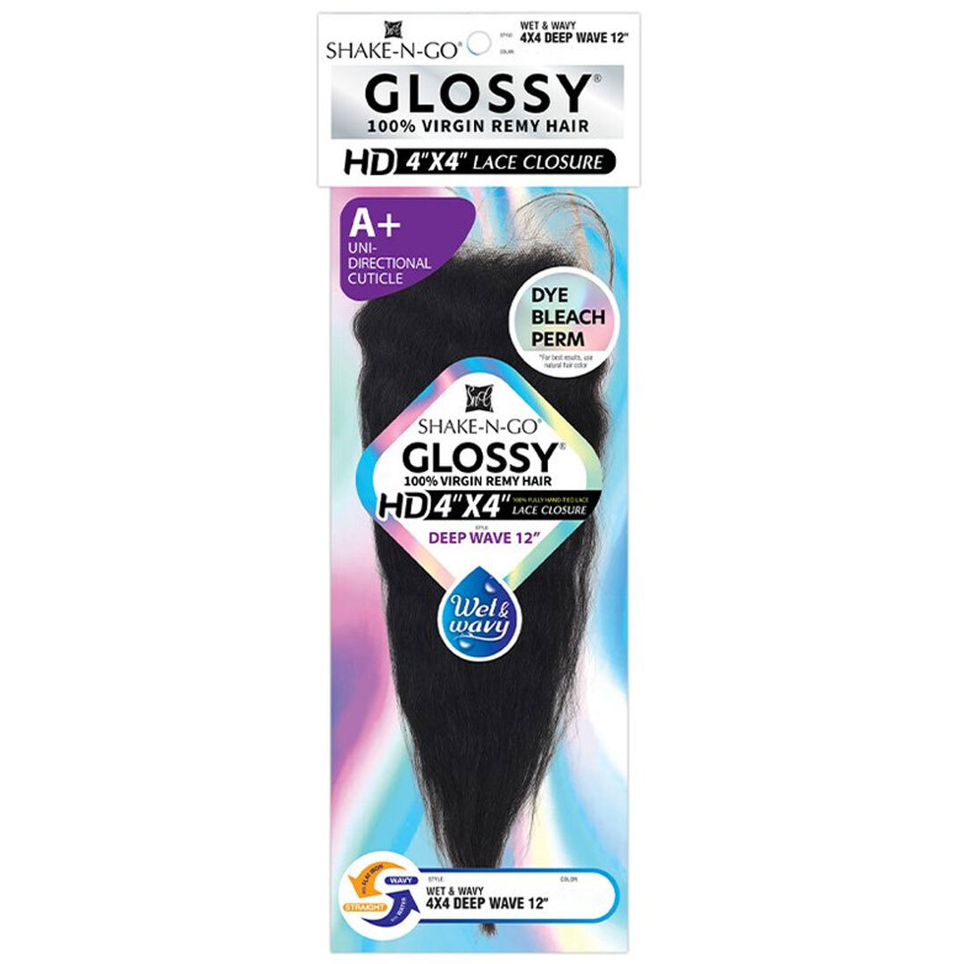 Shake N Go Virgin Remy Hair Lace Closure Glossy 4×4 Wet & Wavy Deep Wave 12″