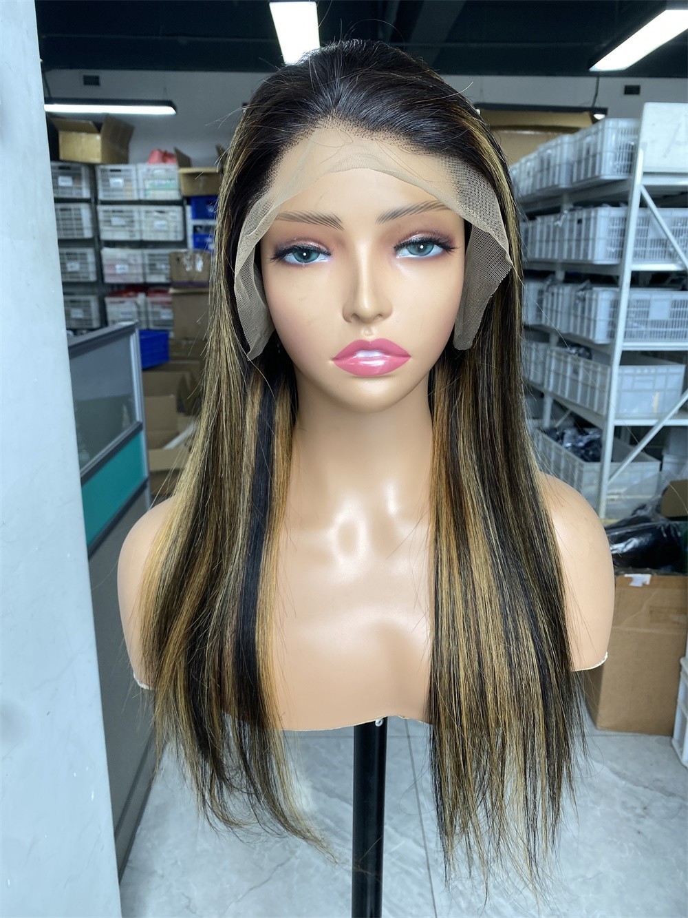 18″ 1b/27# Straight 13*4 lace frontal wig Human hair For women