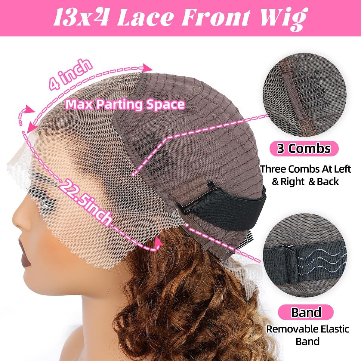 16Inch Highlighted Deep wave Lace Front Wig Human Hair Honey Blonde Highlight…