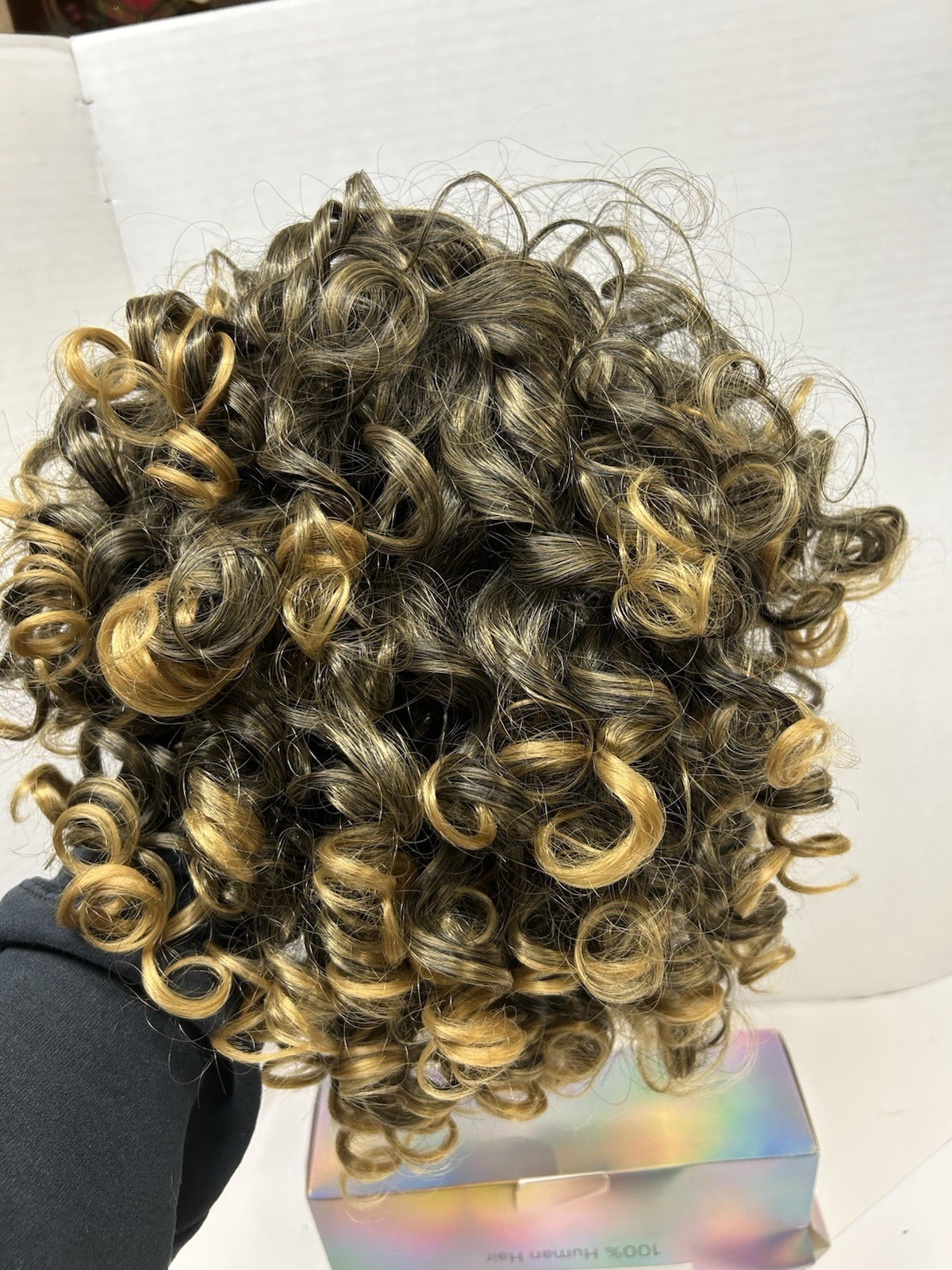 OnePart Human Hair Curly Clip-In Wig Free-Part Capless Dark Brown/Golden Blond