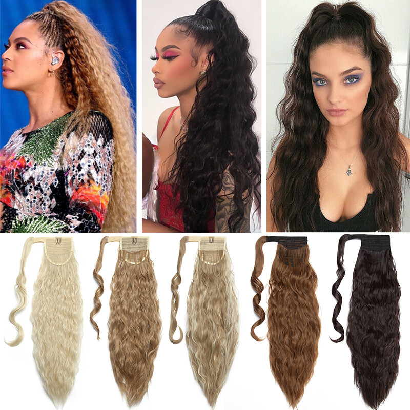 Hair Magic Wrap Around Ponytail Clip In Extensions Horsetail Stragiht Corn Wave