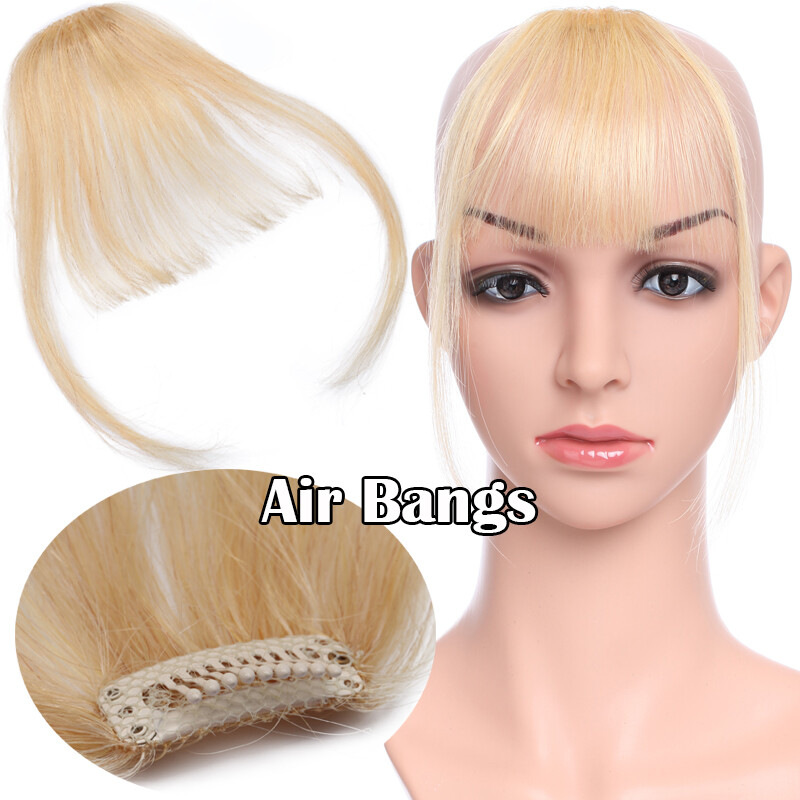 NEW Natural Human Hair Extension Clip in Front Hairpiece Thin Air Bang No Temple