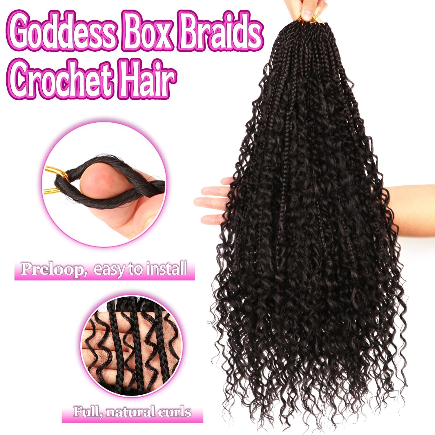 Goddess Boho Box Braids Crochet Hair-8 Packs 24 Inch Crochet Box Braids for B…