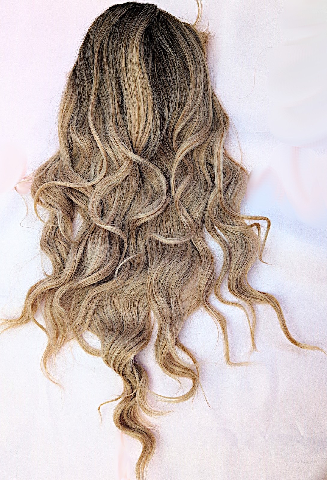 Blonde Wig Synthetic Wavy Curly Hair 22 Inches Ombre Gradient Brown Gyaru