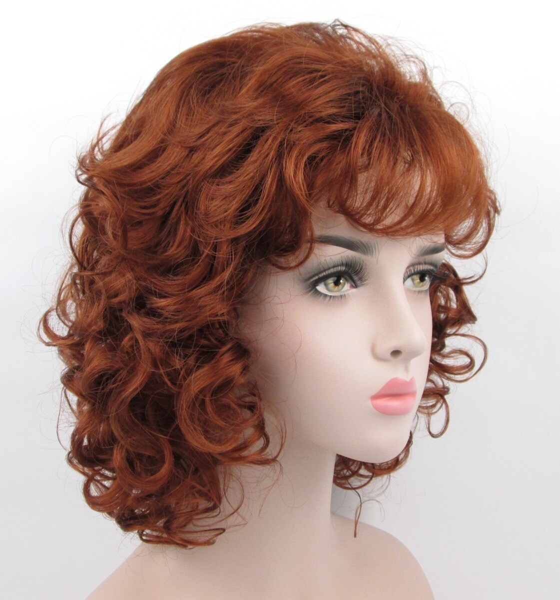 1980S 70S WOMENS MEDIUM SHOULDER-LENGTH LAYERED BODY WAVE CURLS CURLY WIG AMBER
