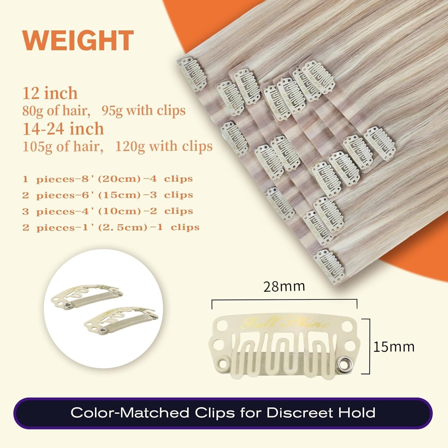 Customizable 18 Inch Blonde Clip-Ins – Real Human Hair Extensions, 120g Set