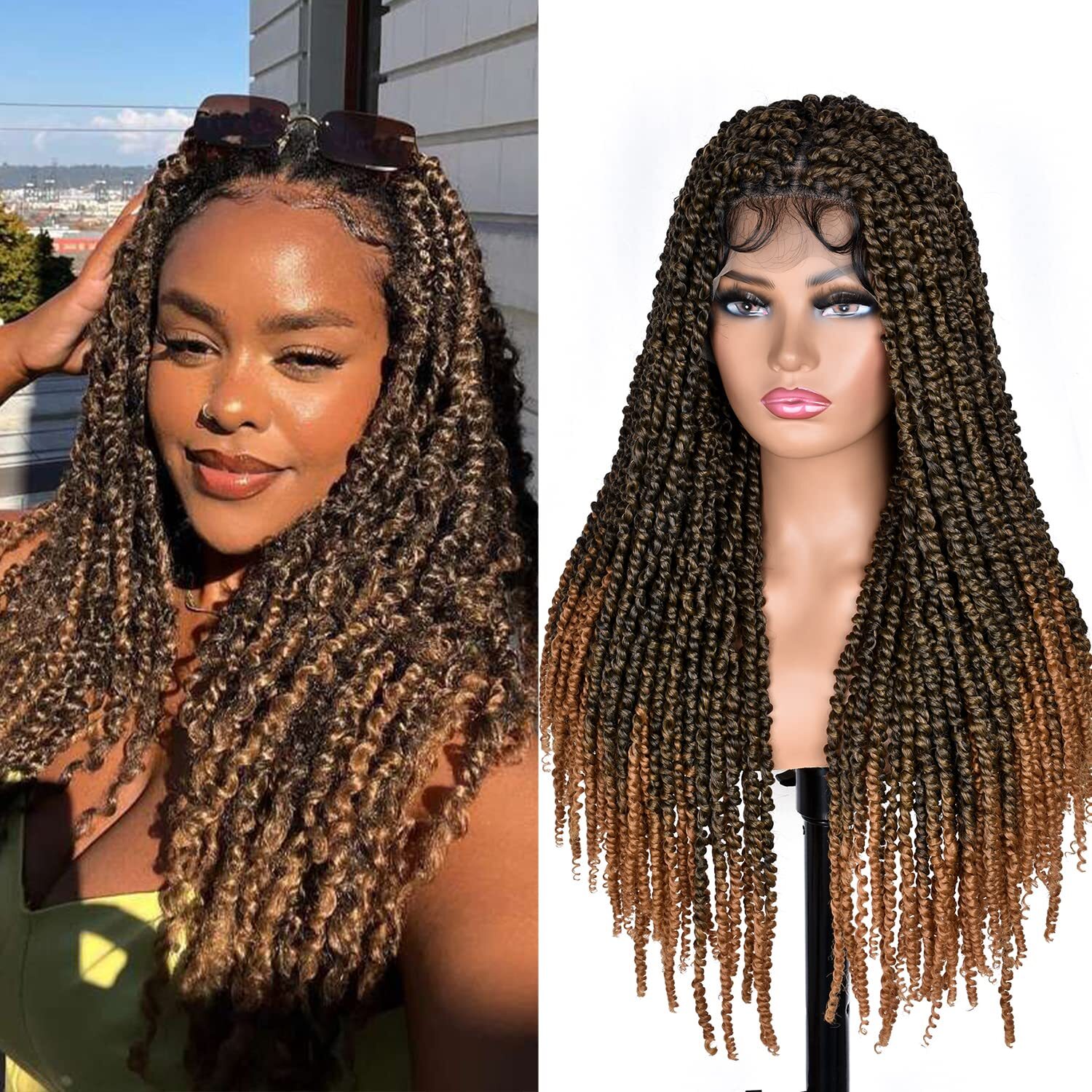 Passion Twist Braiding hair 26inch Black Full Lace Faux Locs wigs with Baby Hair