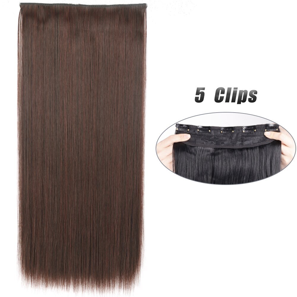 Synthetic 5 Clip In Hair Extension Long Straight Hairstyle Hairpiece Black Brown