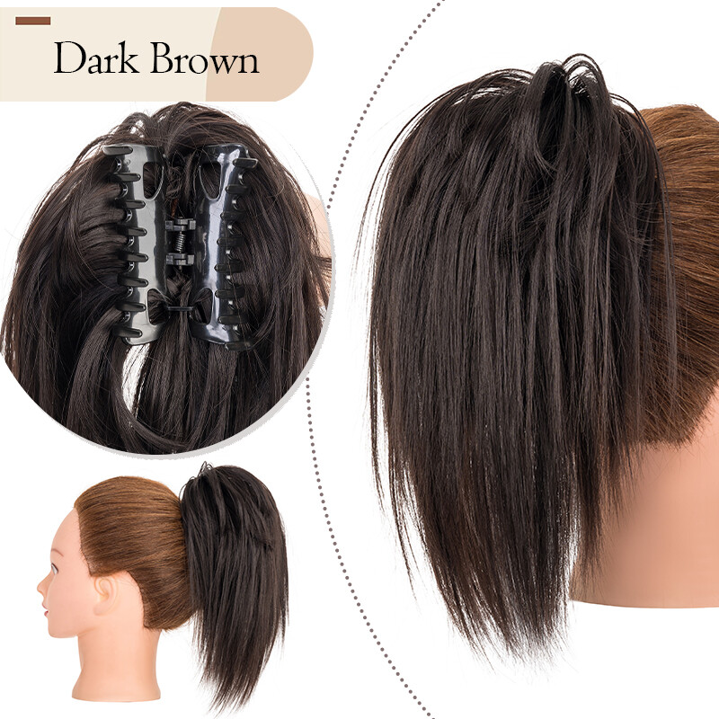 Thick Claw Clip Messy Hair Bun Piece Straight Ponytail Extensions Real as Human