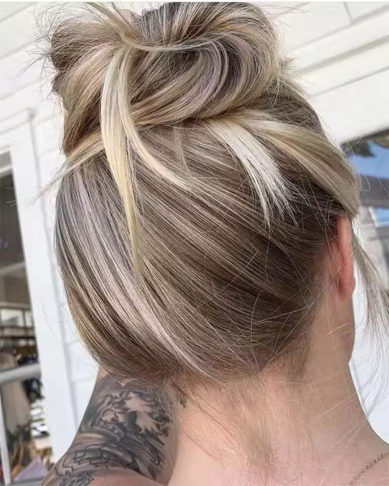 Streak Ash Blonde Brown Highlight Full Lace Front 100% Human Hair Wig for Women