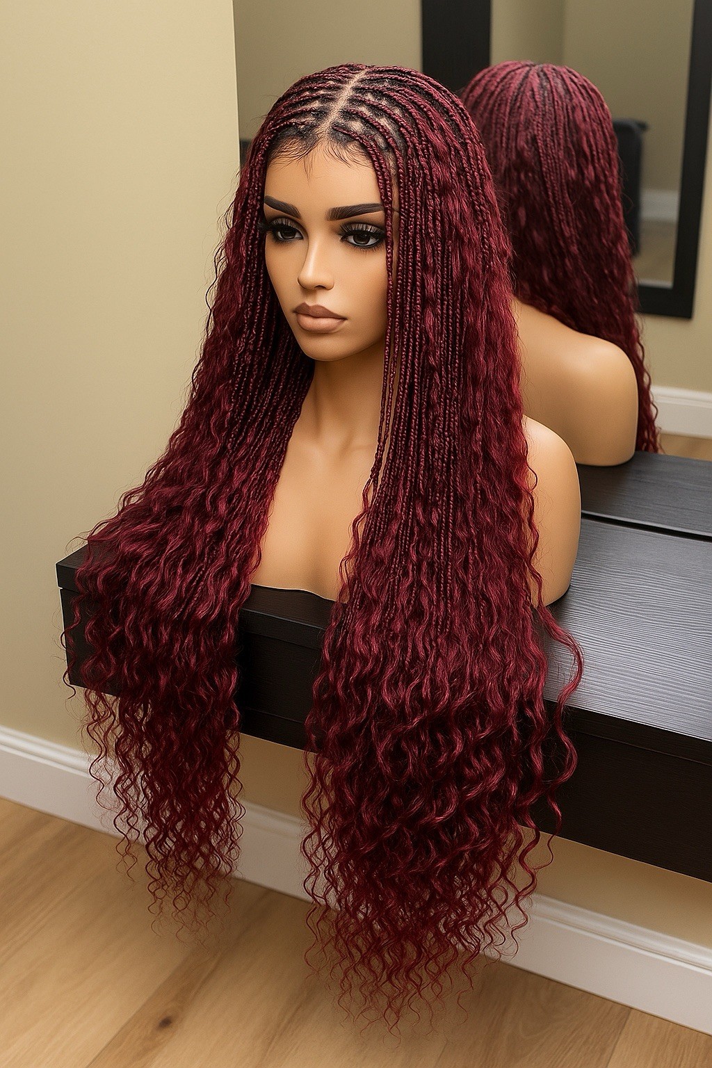 “🔥 Handmade Burgundy Braided Wig – New, Never Worn & One-of-a-Kind 🔥”