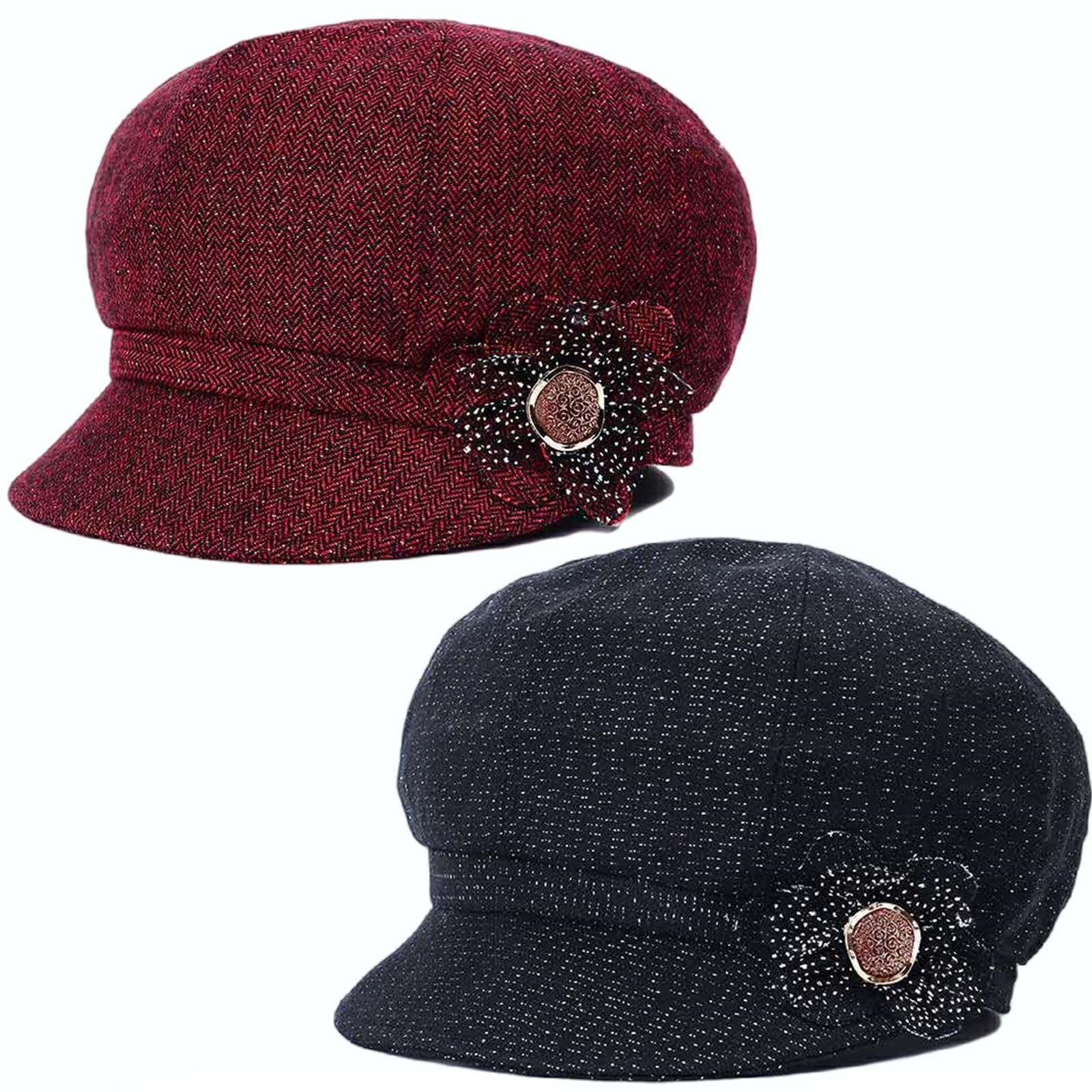 2 Pcs Womens Newsboy Cap Women Retro Classic Visor Newsboy Cabbie Cap Beret H…