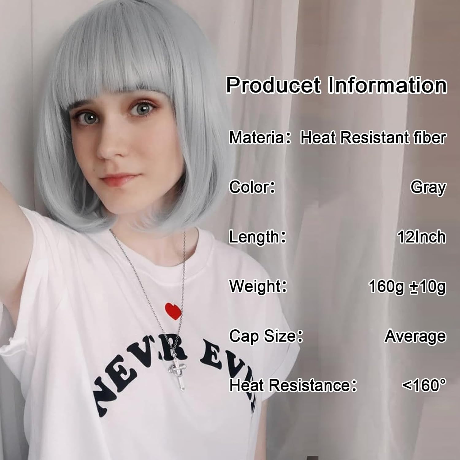 SW07 Gray Bob Wig Short 12″ women soft bangs easy to wear Colorful synthetic
