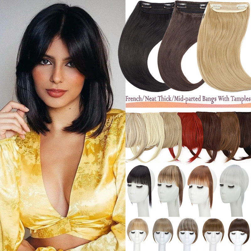 Real Thick Bangs Clip in Front Fringe AS Human Hair Extension Blonde Brown Black